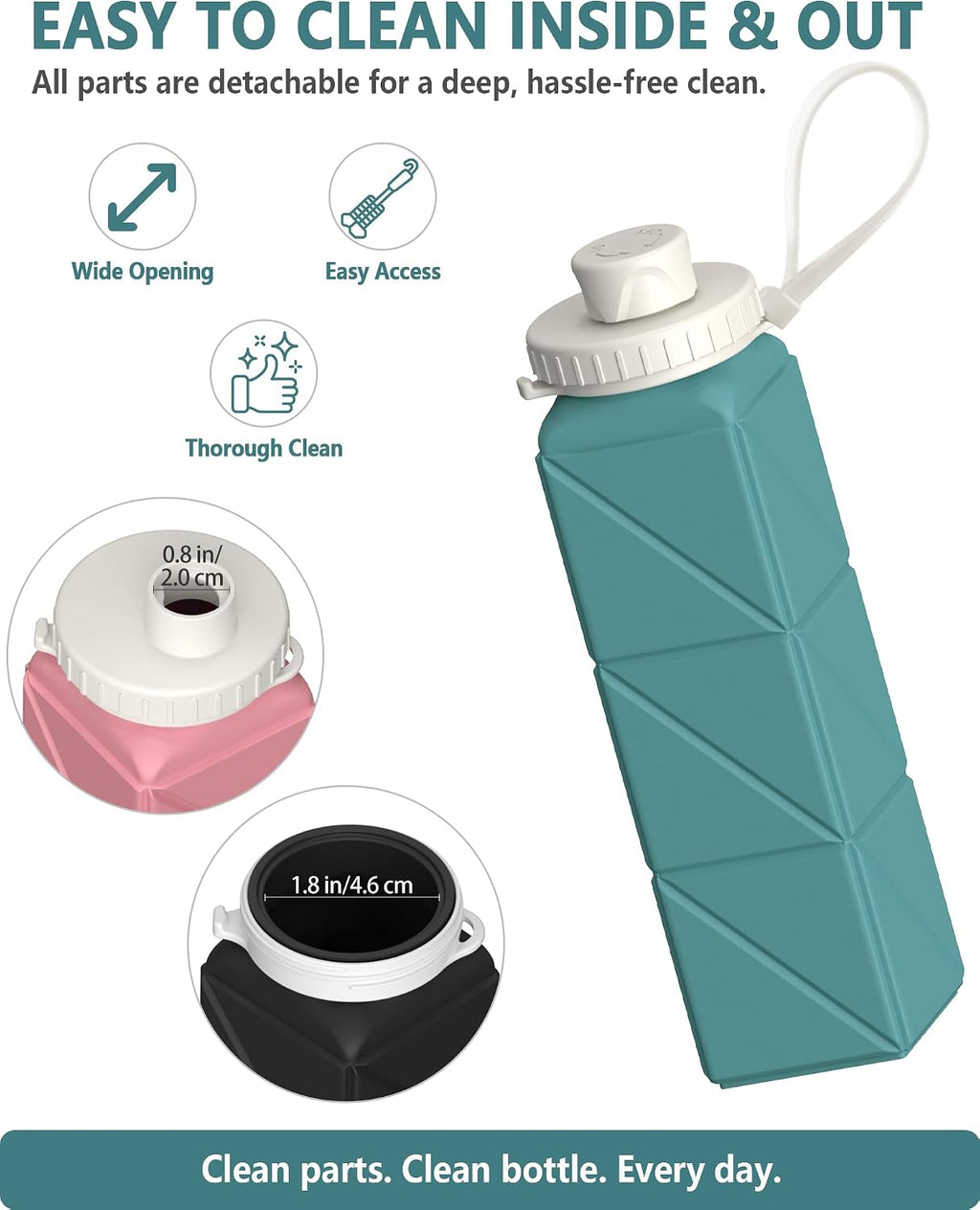 BEAUTAIL Collapsible Water Bottles 21oz/610mL, Silicone Travel Water Bottle