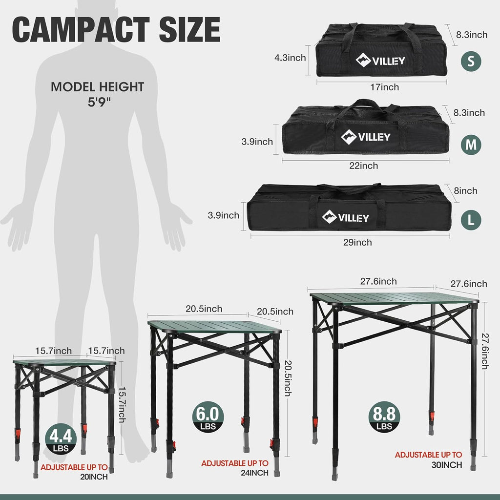 VILLEY Folding Camping Square Table, Portable Aluminum Table, Small