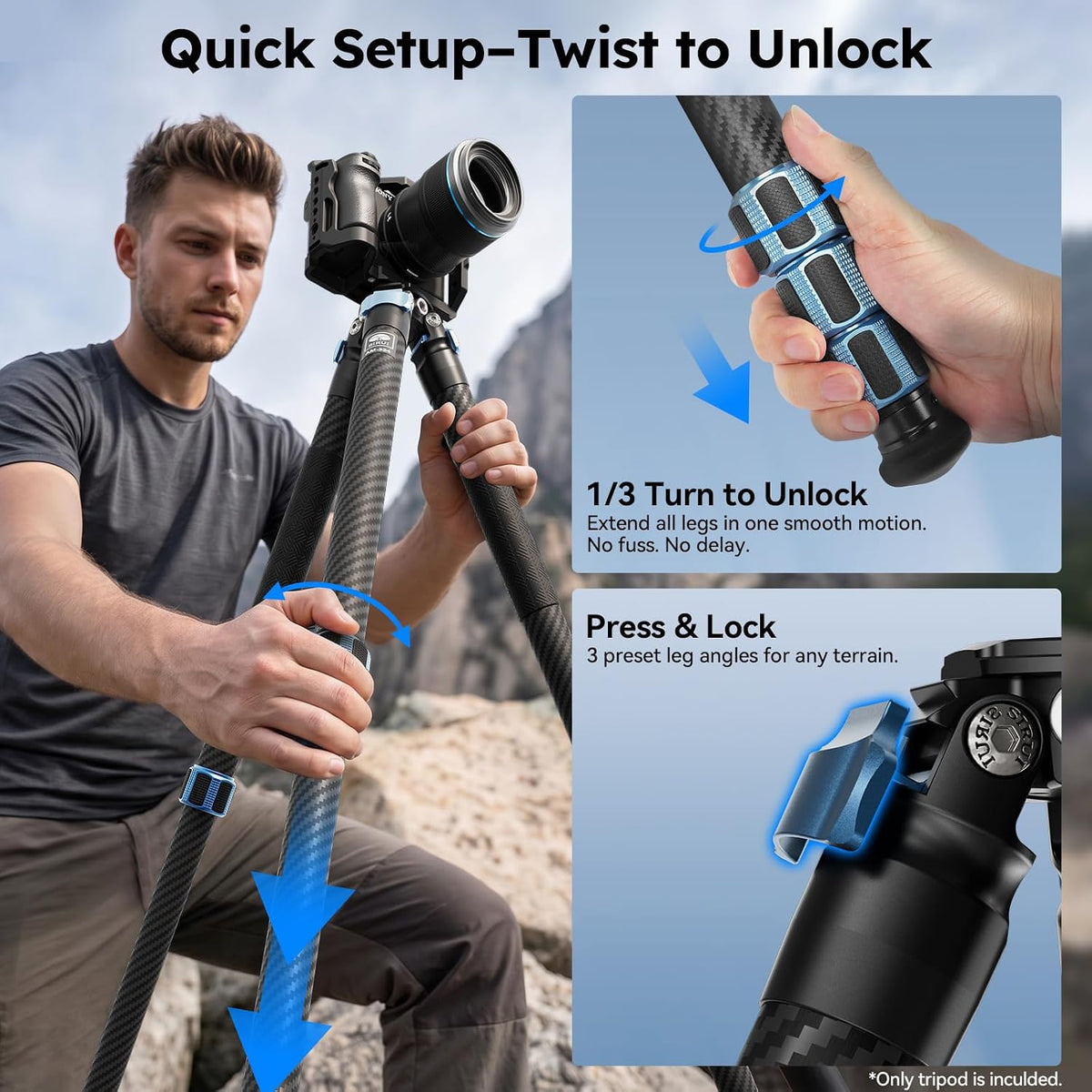 SIRUI 57"/145cm Carbon Fiber Camera Tripod, Max Laod 20KG, AM-324