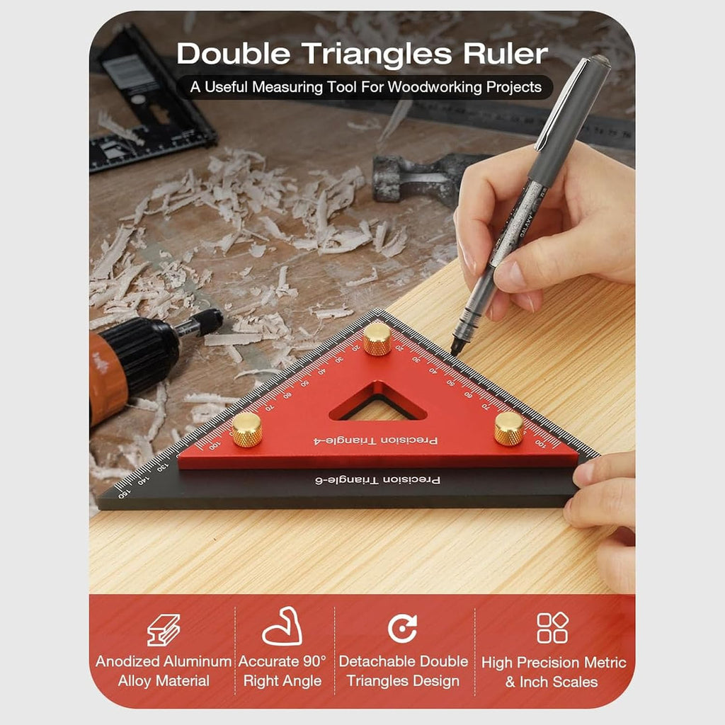 Double Triangle Ruler Detachable 4 Inch 6 Inch Aluminum Alloy Accurate Carpentry Square Tool for Woodworking Drafting Design