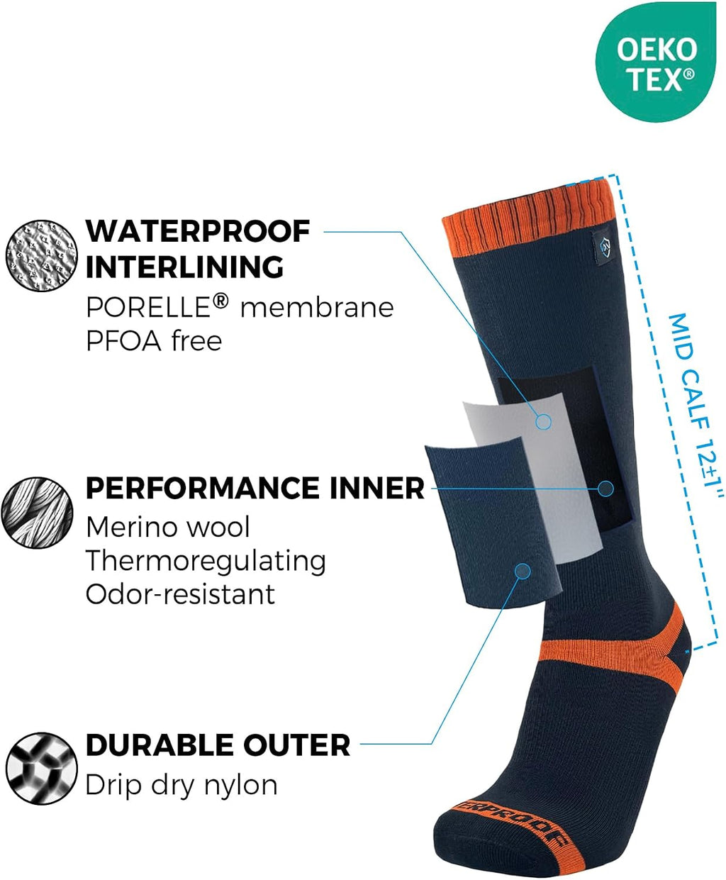DexShell Waterproof Merino Wool Socks, Breathable Membrane