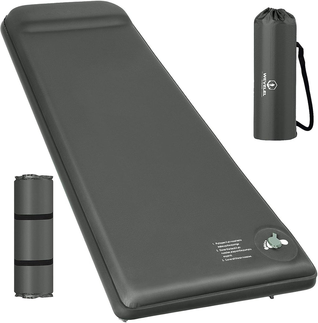 Wevelel Memory Sleeping Pad, 3.1" Ultra-Thick Foam Sleeping Mats for Camping, Easy Inflate&Deflate,9.5 R-Value Insulated Camping Mattress Pad with Pillow, for Car Travel Tent
