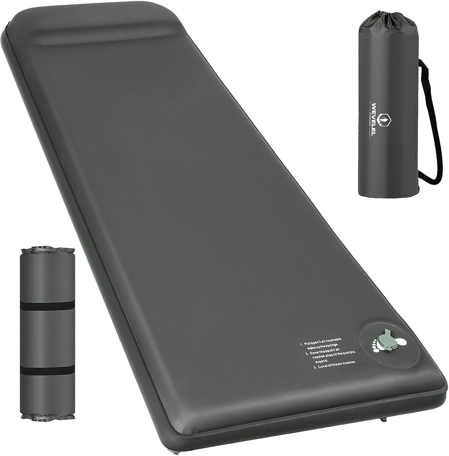 Wevelel Memory Sleeping Pad, 3.1" Ultra-Thick Foam Sleeping Mats for Camping, Easy Inflate&Deflate,9.5 R-Value Insulated Camping Mattress Pad with Pillow, for Car Travel Tent