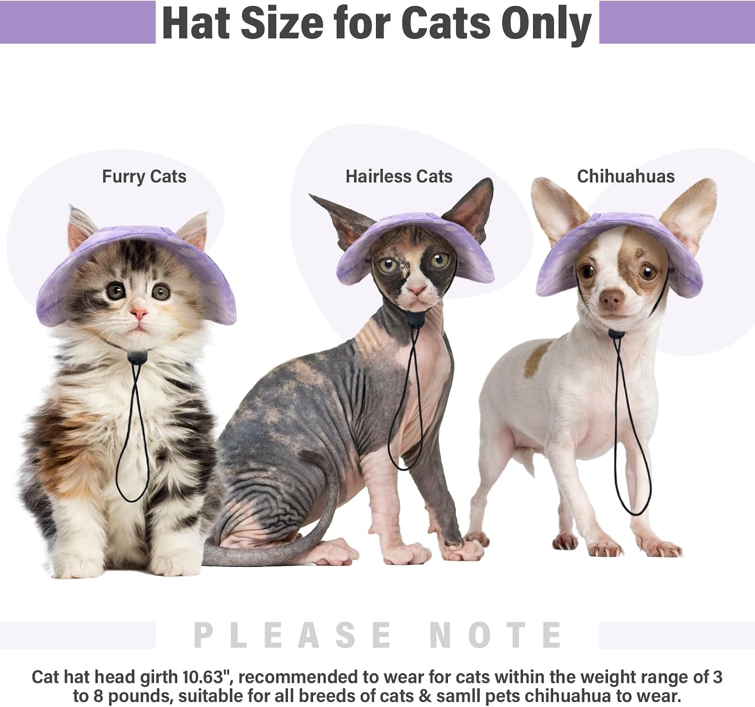 DENTRUN Cat Bucket Hat with Ear Hole, Cotton Birthday Bonnet for Small Pets