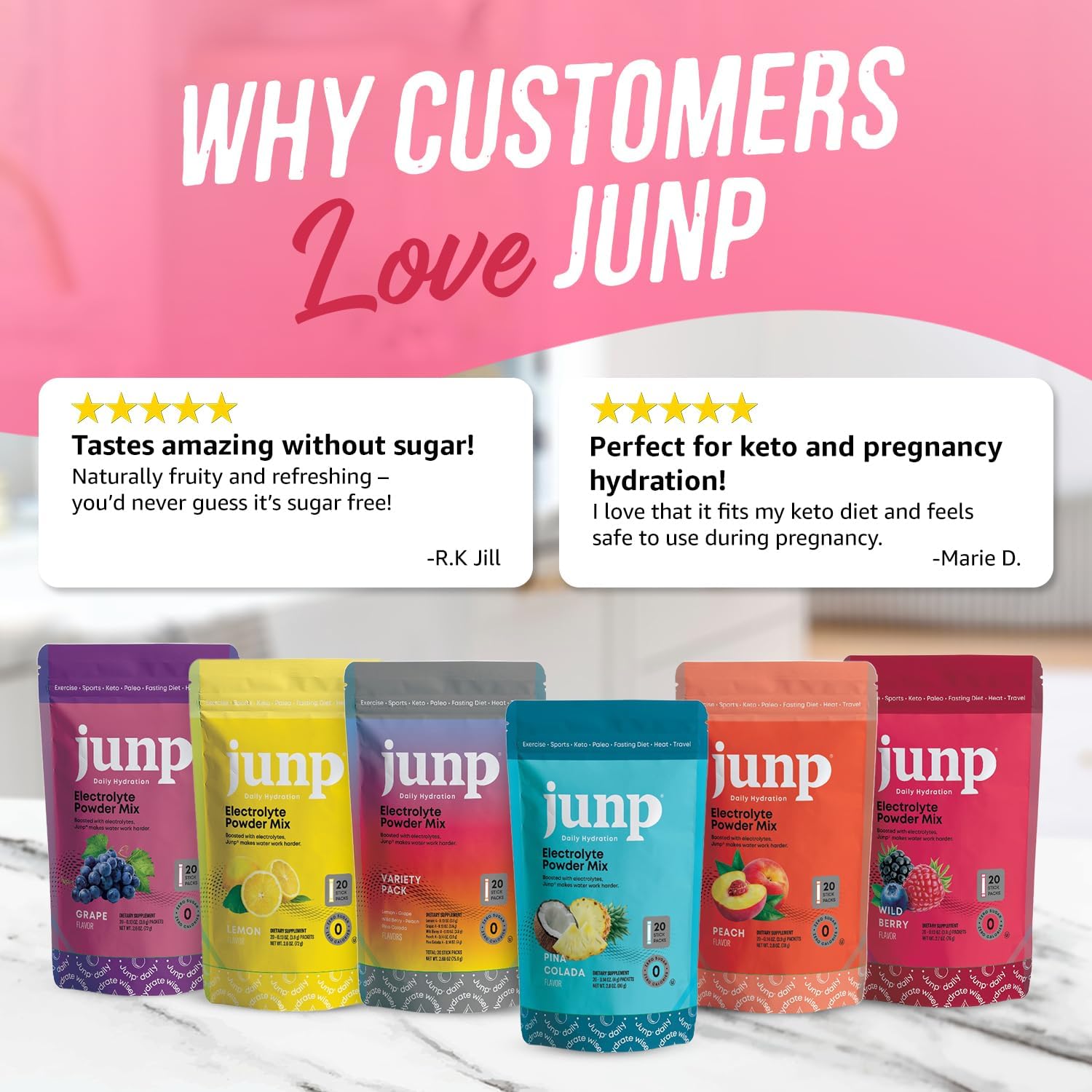 JUNP Sugar Free Electrolytes Powder Packets for Water Instant Hydration Packets with Salt & Potassium, Zero Calorie, No Carbs No Sugar Electrolyte Drink Mix Sticks, Keto Friendly, Wild Berry 20 Pack