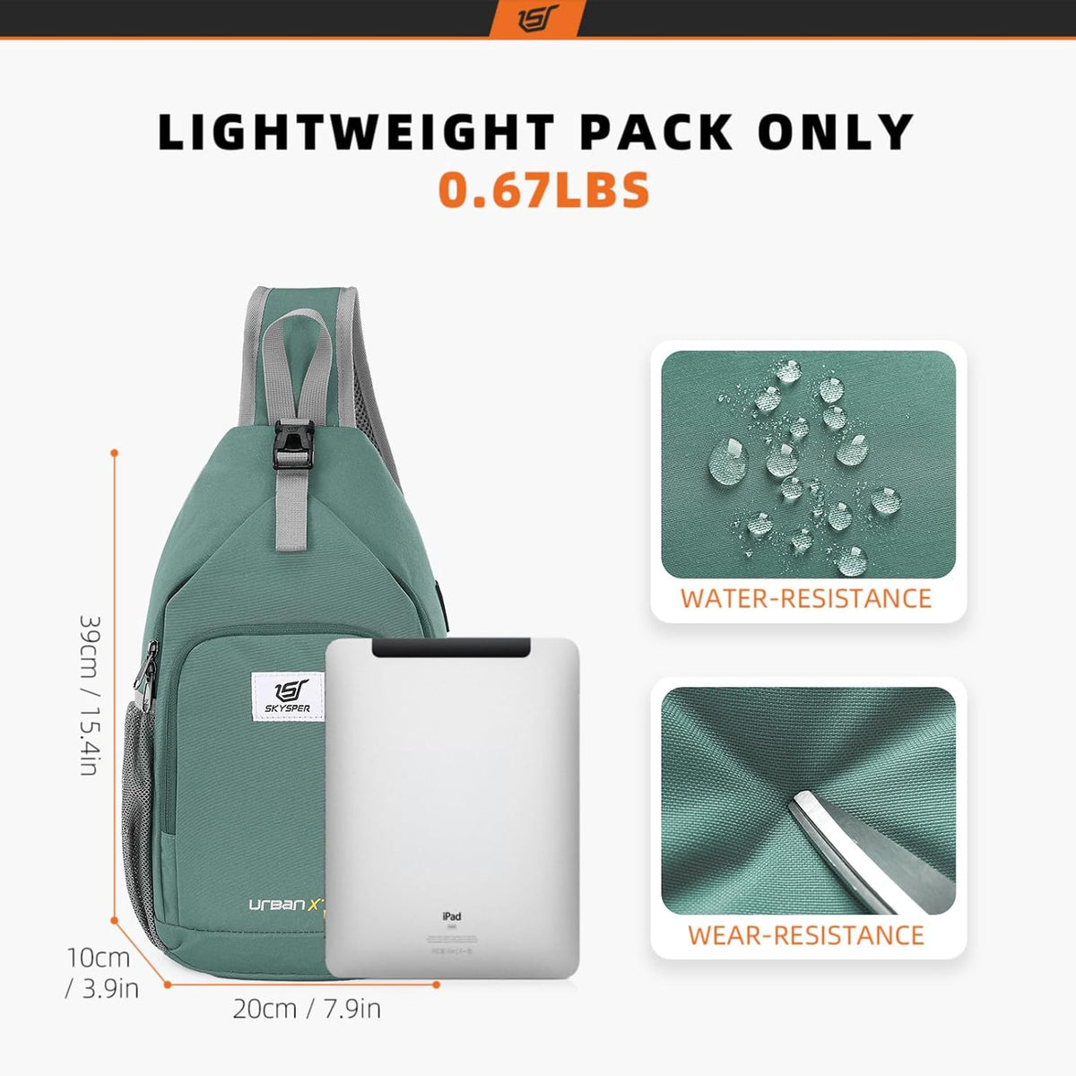SKYSPER Sling Bag RFID Crossbody Sling Backpack Cross Body Shoulder Bag Travel Hiking Daypack for Women Men(Green)