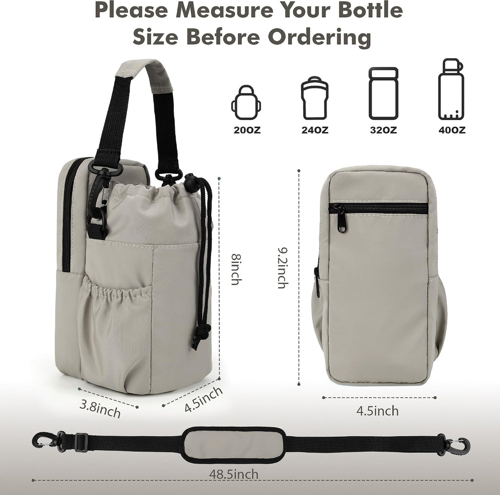 Water Bottle Holder with Strap, 32/40oz Insulation Water Bottle Carrier Bag with Phone Pocket, Water Bottle Sling Bag Crossbody Water Bottle Holder for Hiking Walking