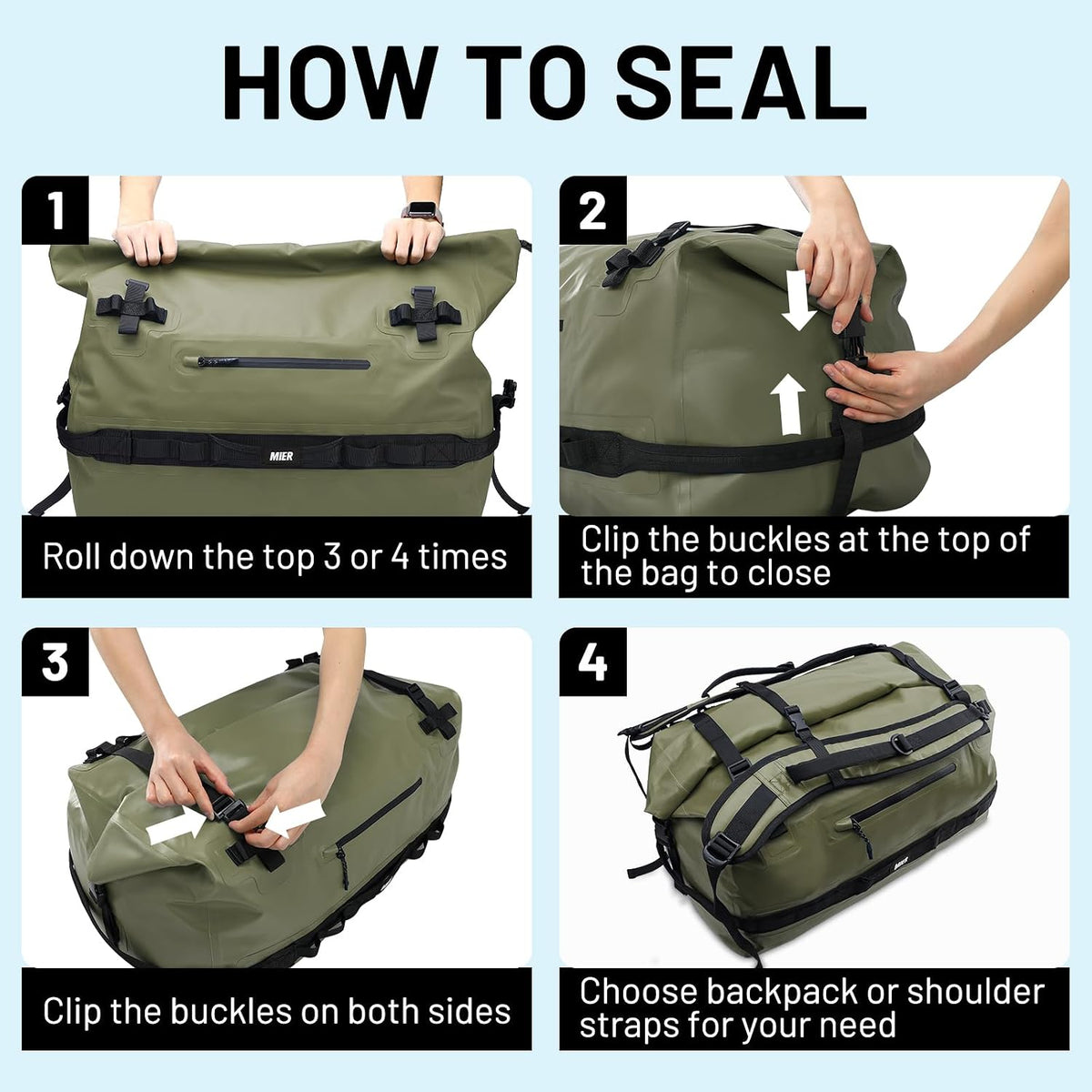 MIER Large Waterproof Duffel Bag - 60L/80L Dry Bag Backpack