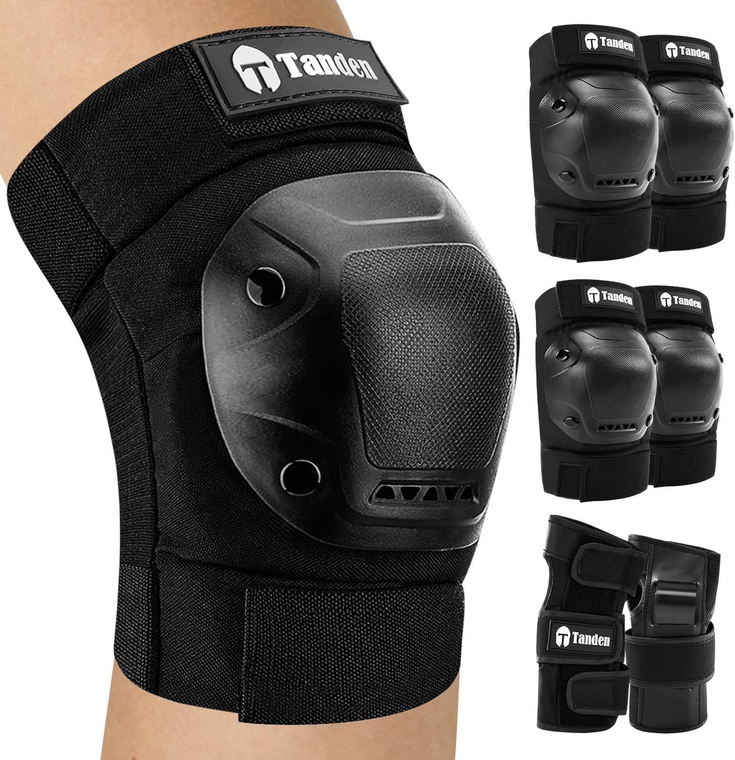 Tanden Skate Protective Gear Adult Knee Pads and Elbow Pads Set Wrist Guard