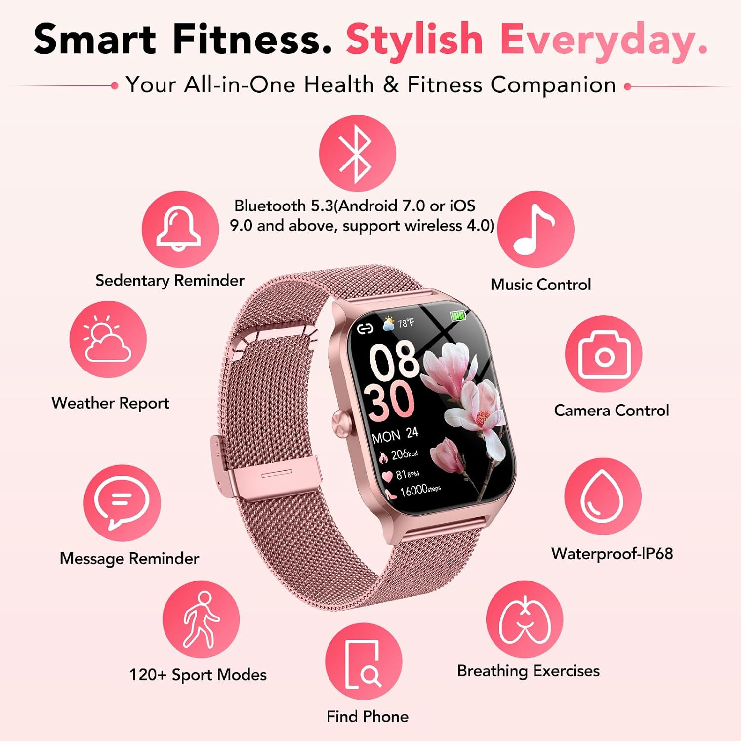 Smart Watch for Women, Answer/Make Call/AI Voice,1.85" HD Smartwatch for iPhone/Samsung/Android, 120+ Sport Modes Fitness Tracker with Heart Rate/Sleep Monitor,IP68 Waterproof (2 Bands)