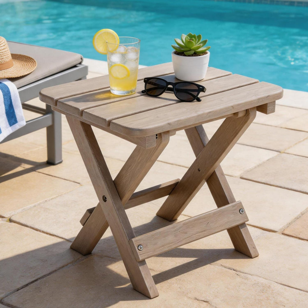 Folding Outdoor Side Table,Small HDPE Patio Table,All-Weather Compact Portable End Table for Patio,Porch,Pool,Brown,11.8" D x 15.7" W x 15.7" H