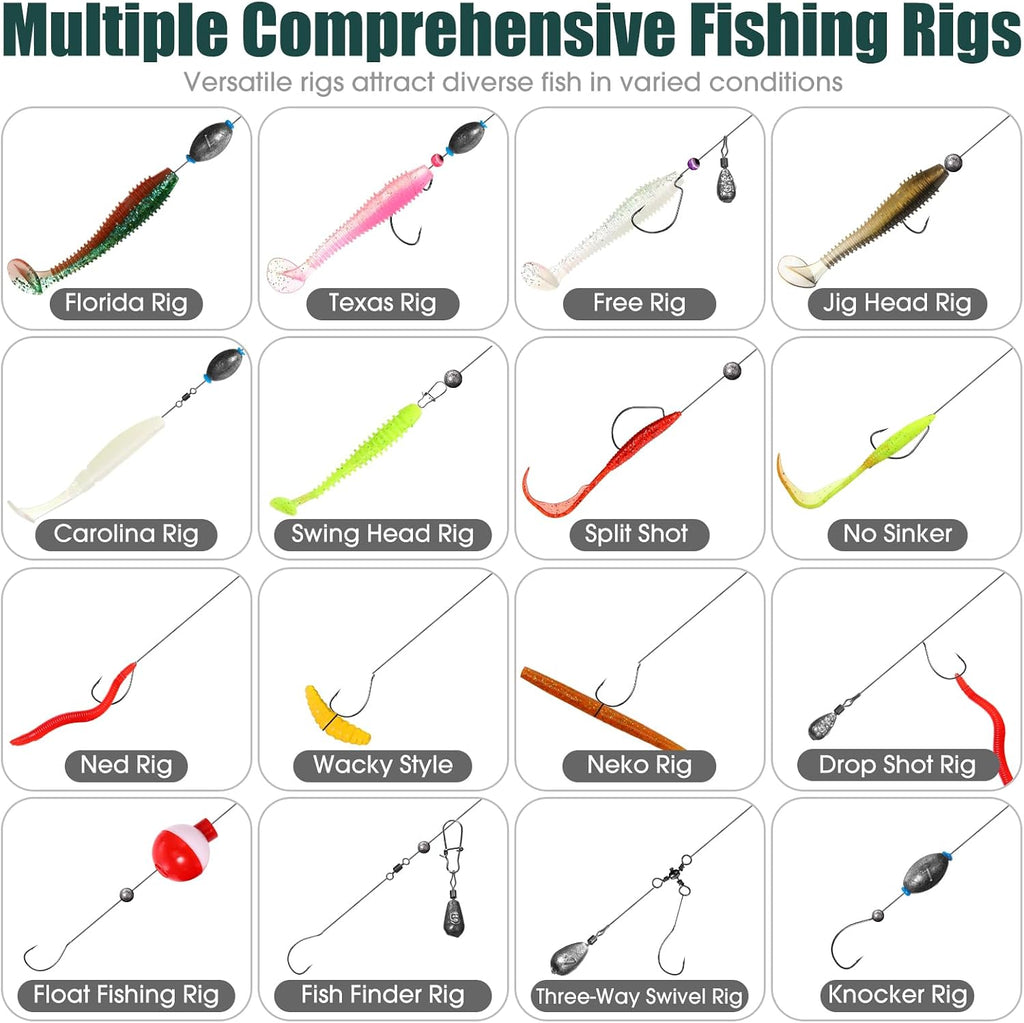 517 Pcs Large 3 Layers Fishing Lures Tackle Box Kit, Dark Green Milky White