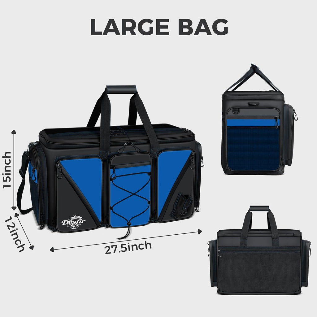 Handor Waterproof Fishing Tackle Bag, Large Saltwater Resistant Storage, 1000D PVC Material, Holds 3600 3700 Trays (Black and Blue, Large Bag)