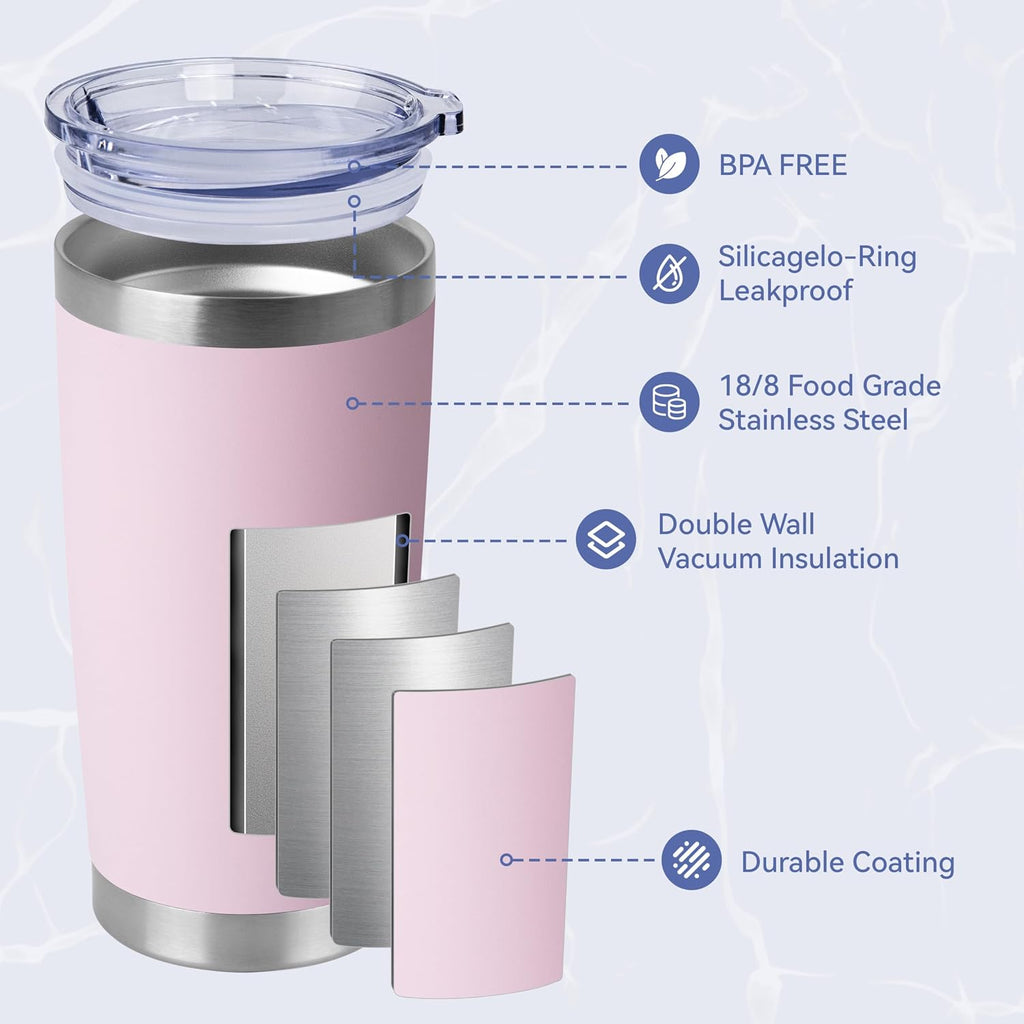 HASLE OUTFITTERS 20oz Stainless Steel Tumblers Bulk, Insulated Travel Cup with Lid, Double Wall Vacuum Coffee Mug for Cold & Hot Drinks 4 Pack, Light Pink