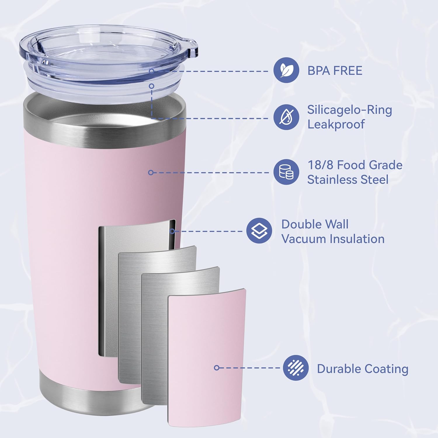 HASLE OUTFITTERS 20oz Stainless Steel Tumblers Bulk, Insulated Travel Cup with Lid, Double Wall Vacuum Coffee Mug for Cold & Hot Drinks 4 Pack, Light Pink