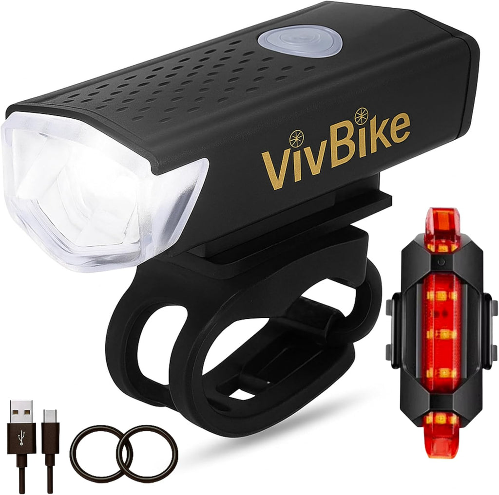 HerTime2 VivBike Rechargeable Bike Light – LED Bicycle Headlight, USB-C Charging, Waterproof, Multiple Lighting Modes