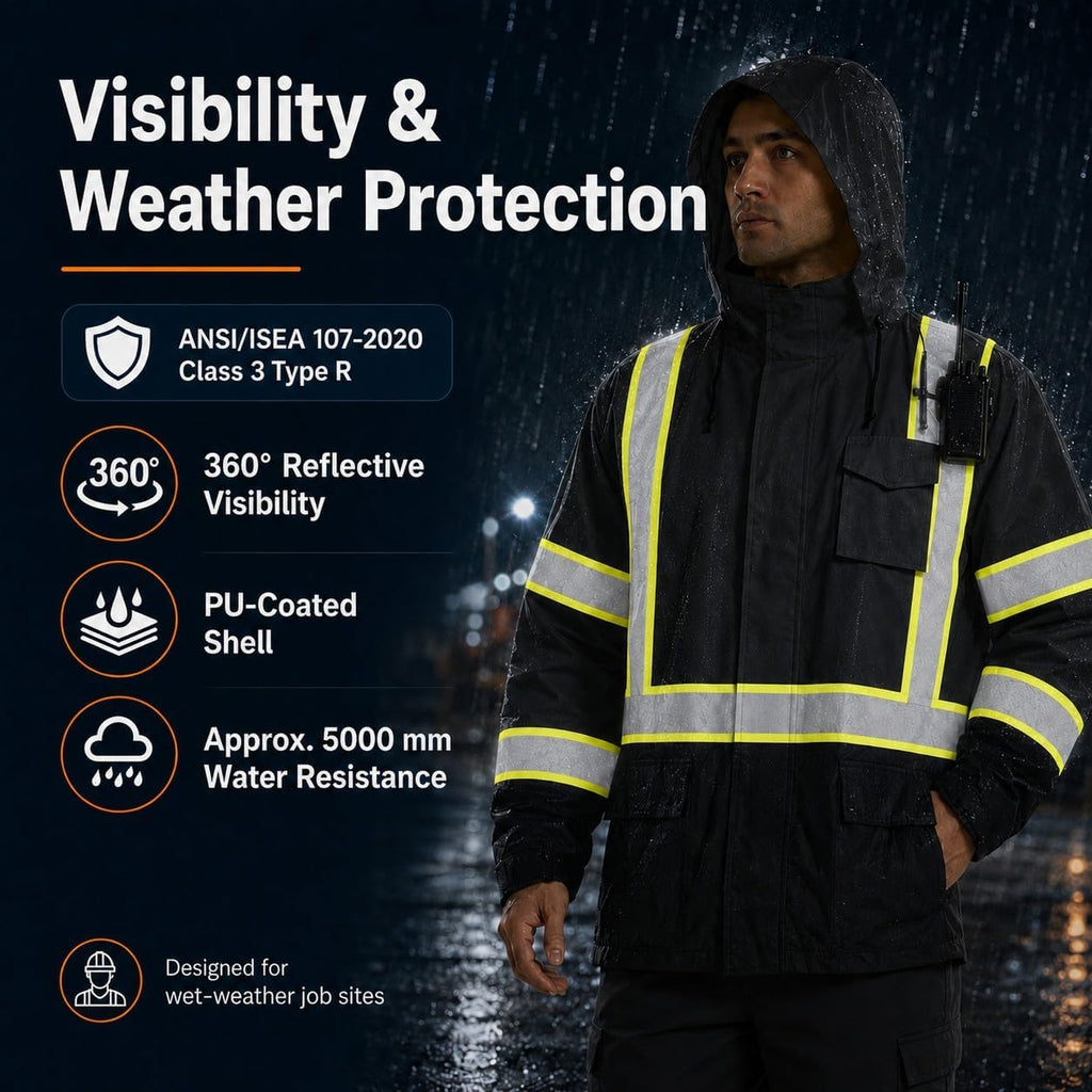 SKSAFETY Hi Vis Safety Rain Jacket for Men, Construction Work Rain Gear Heavy Duty Class 3 Rain Coat Waterproof Lightweight