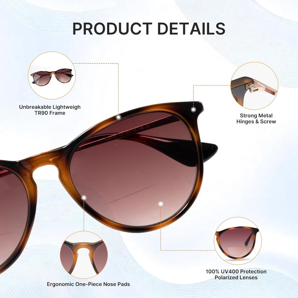EFE Bifocal Reading Sunglasses for Men and Women, Sun Readers with UV400 Protection, Dual Vision Distance and Reading Glasses