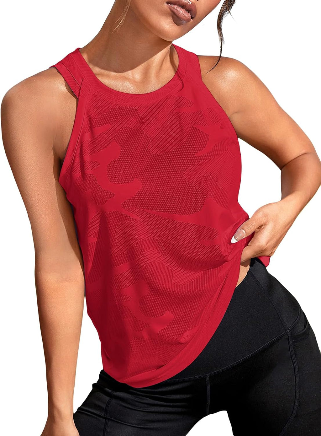 OYOANGLE Women's Camo Print Sleeveless Workout Running Tank Tops Yoga Shirt