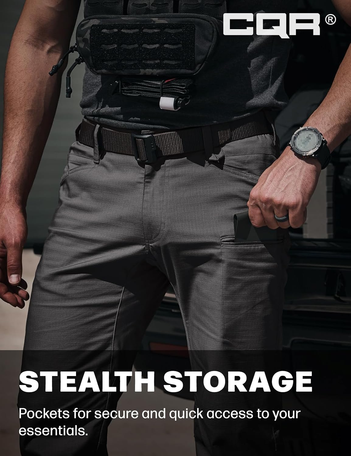 CQR Men's Flex Stretch Tactical Pants, Water Resistant Ripstop Cargo Pants, Lightweight EDC Outdoor Work Hiking Pants