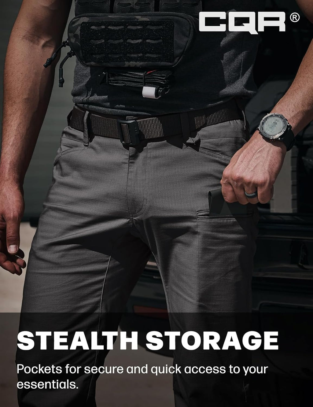 CQR Men's Flex Stretch Tactical Pants, Water Resistant Ripstop Cargo Pants, Lightweight EDC Outdoor Work Hiking Pants