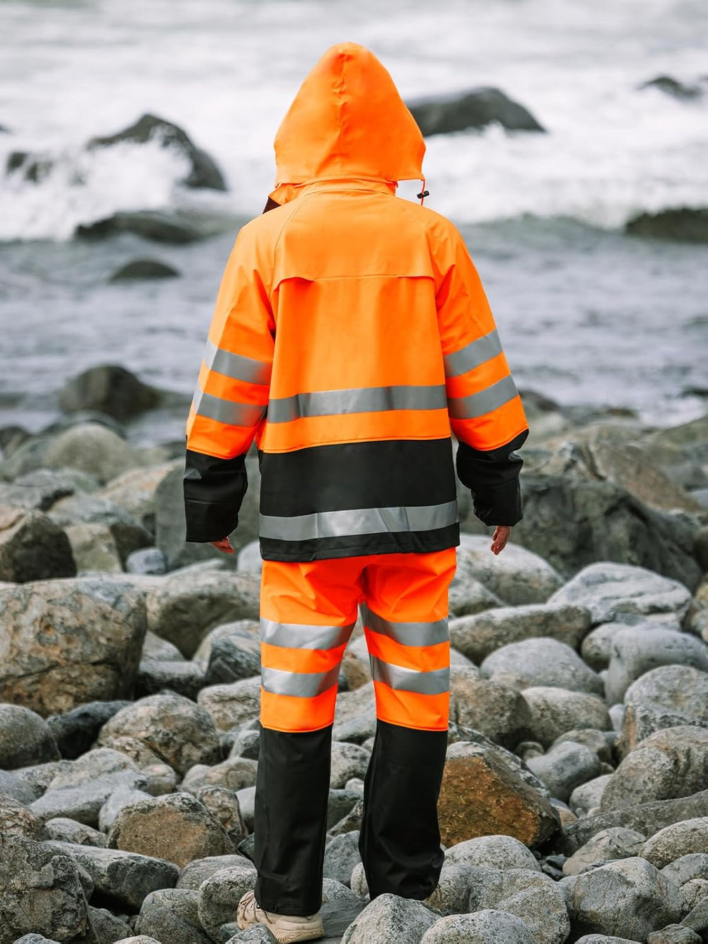 RainRider Rain Suits Waterproof for Men Women Heavy Duty Rain Gear Reflective Jacket Bib Pants 3 Pieces Rainwear
