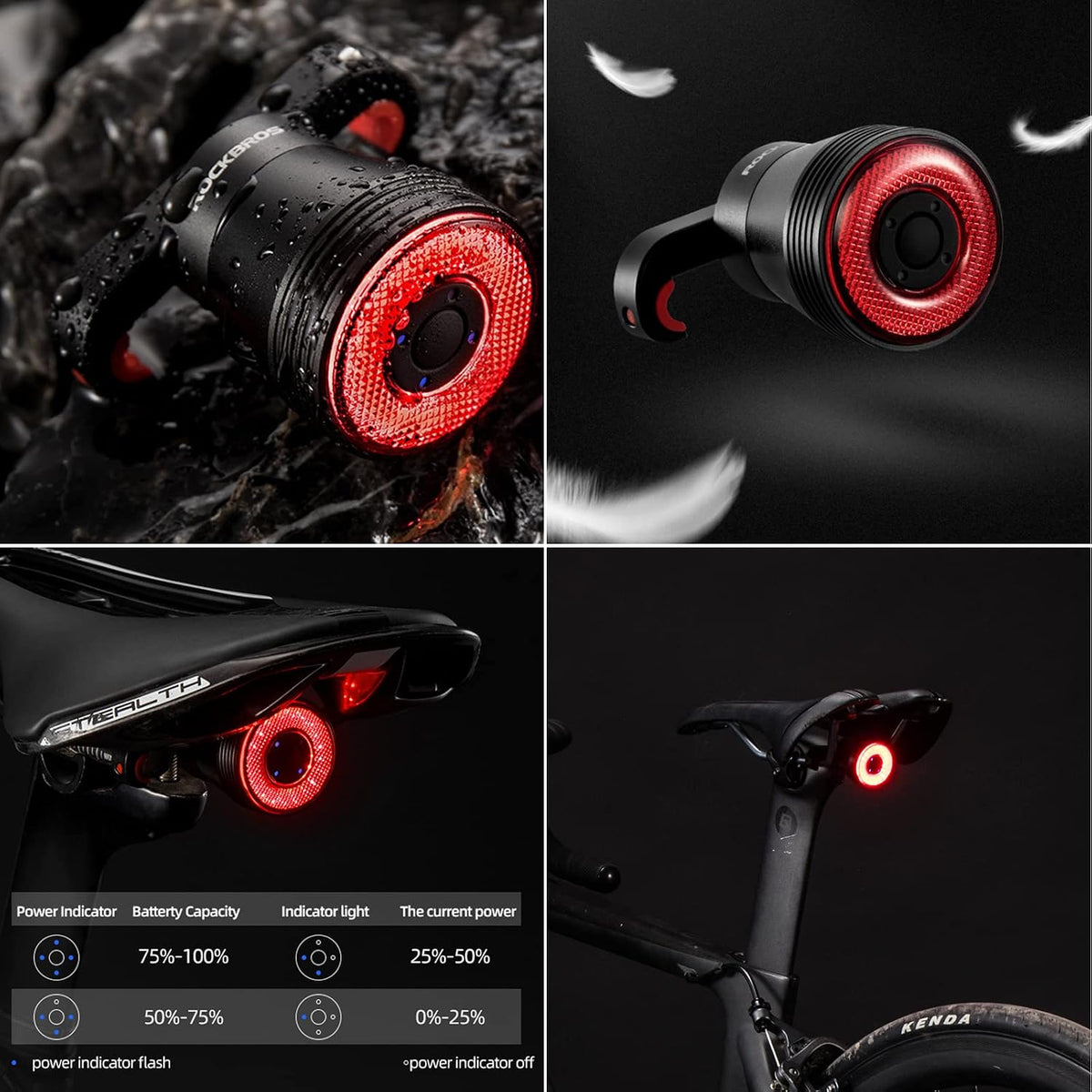 ROCKBROS Bike Tail Light Smart,Brake Bicycle Rear Lights Rechargeable,IPX6