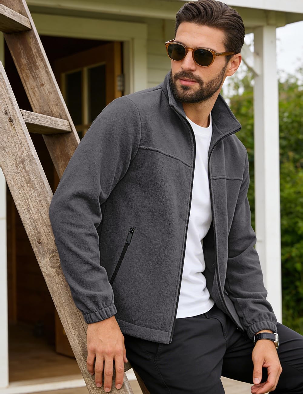 Mens Polar Fleece Jacket Full Zip Lightweight Casual Outdoor Jackets Stand Collar Warm Coats with Pockets