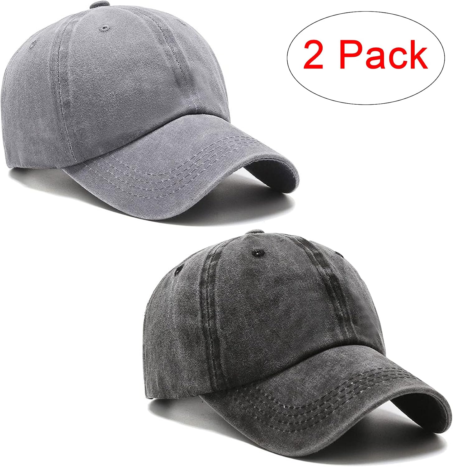 PFFY 2 Packs Vintage Washed Distressed Baseball Cap Dad Hat for Men Women