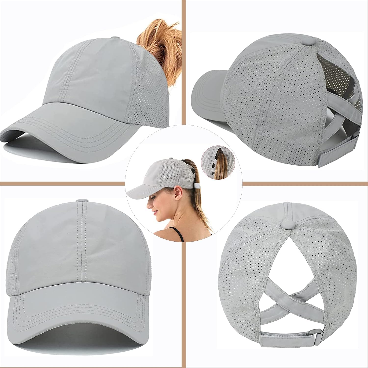 Womens Ponytail Hat Baseball Cap, Adjustable Criss Cross Baseball Cap High Bun Unisex Quick Drying Trucker Hats