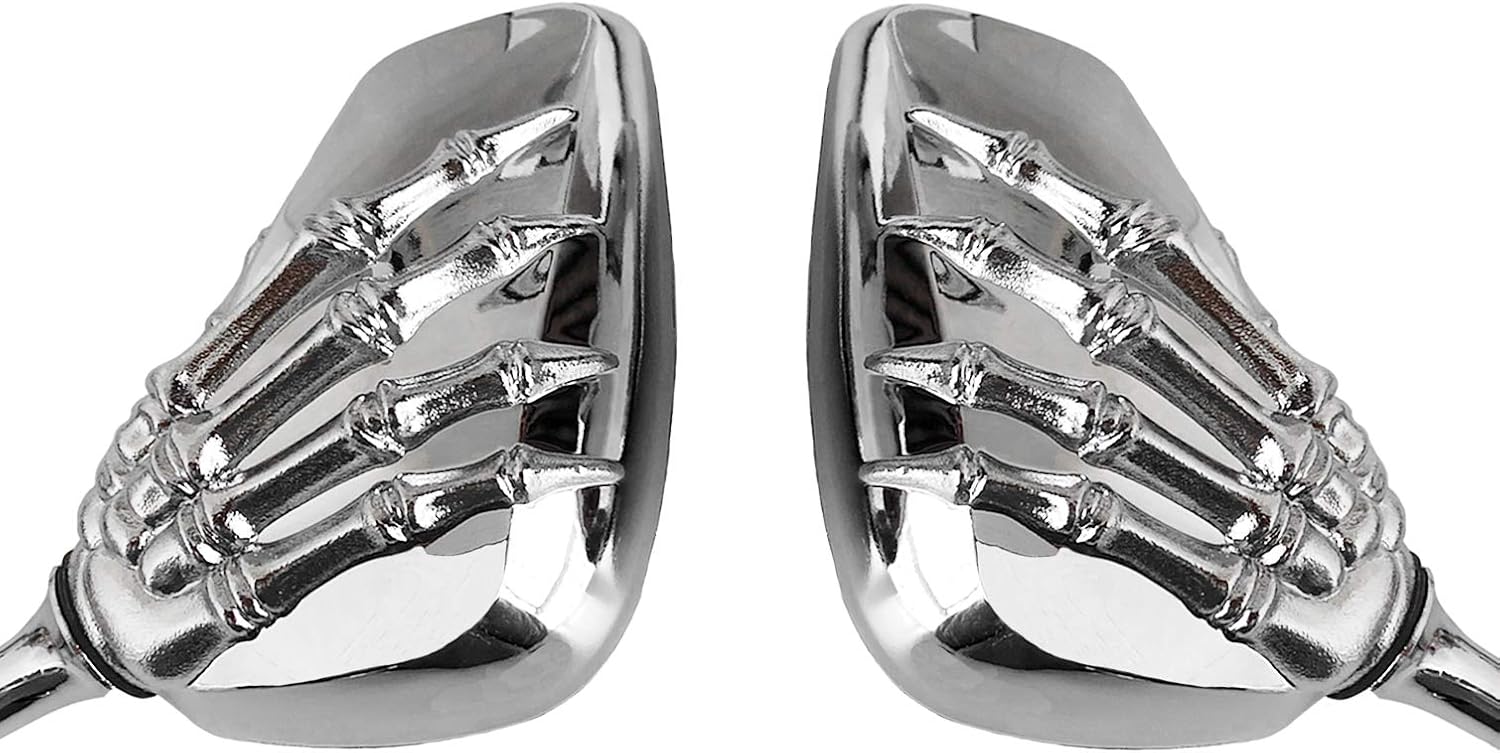 Universal Bicycle Mirror Bike Rear View Mirror 8mm 10mm Skull Hand Style Also for Motorcycle Rear View Mirrors silver