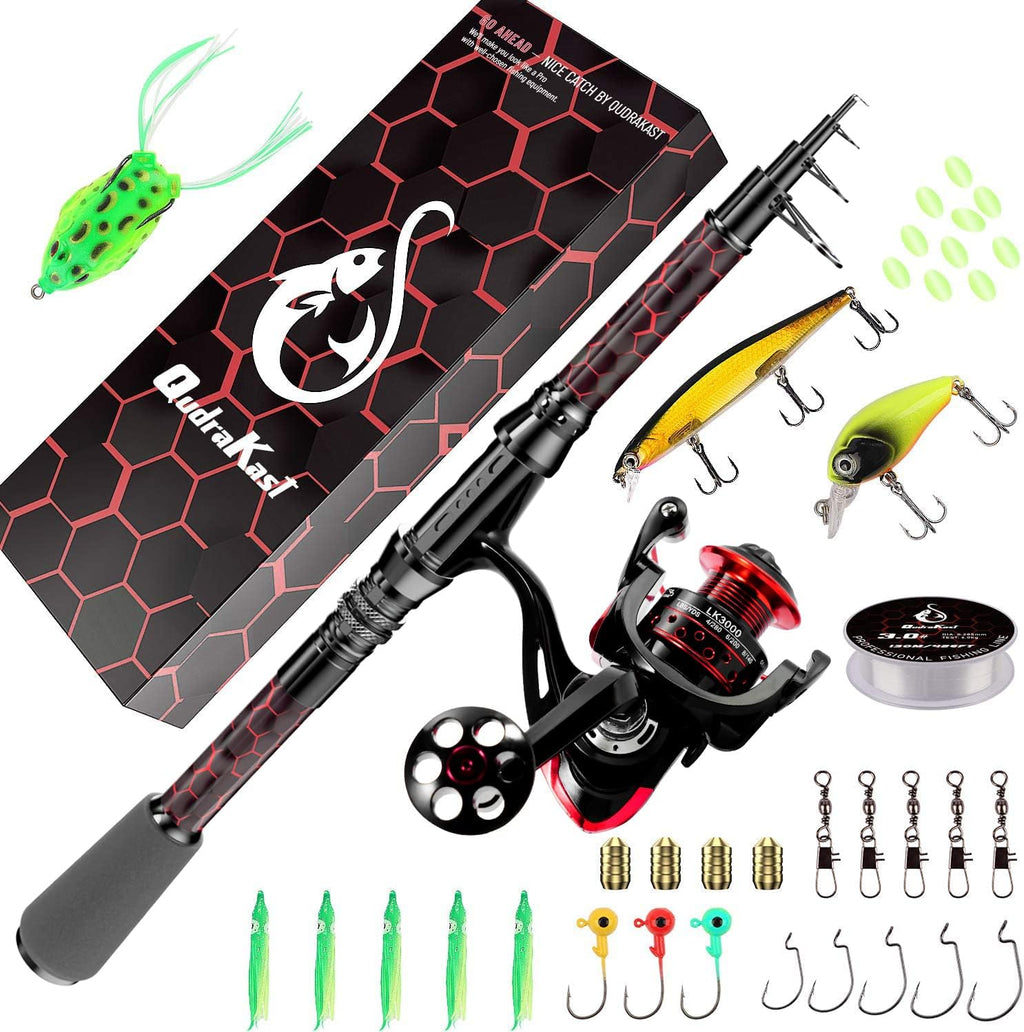 QudraKast Fishing Rod and Reel Combos, Carbon Fiber Telescopic Fishing Pole