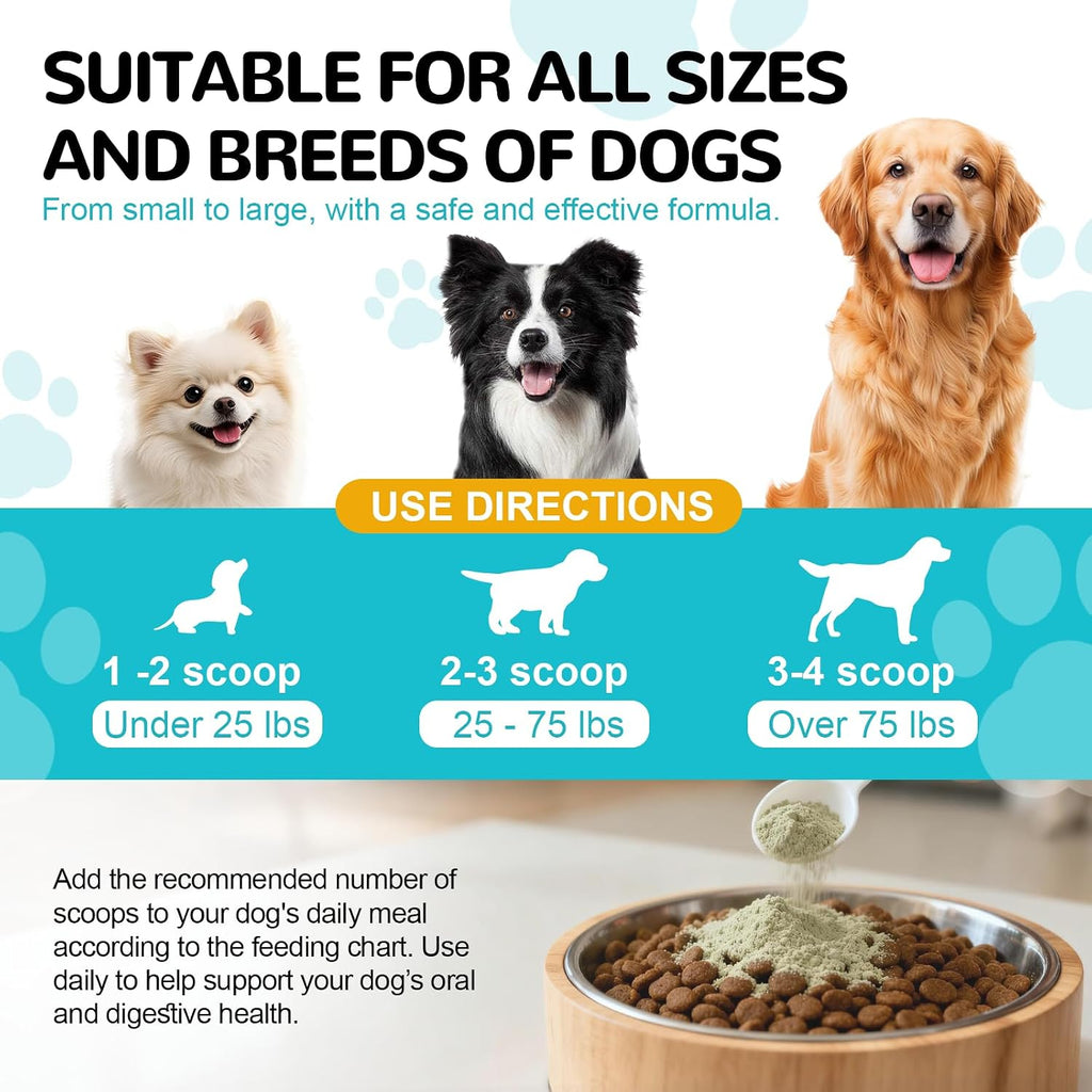 Dental Powder for Dogs, Dog Teeth Cleaning Powder, Teeth Cleaning and Breath Fresher & Plaque and Tartar Remover with Enzyme, Probiotics. PlaqueOff Pet Tooth Cleaning 120 Grams