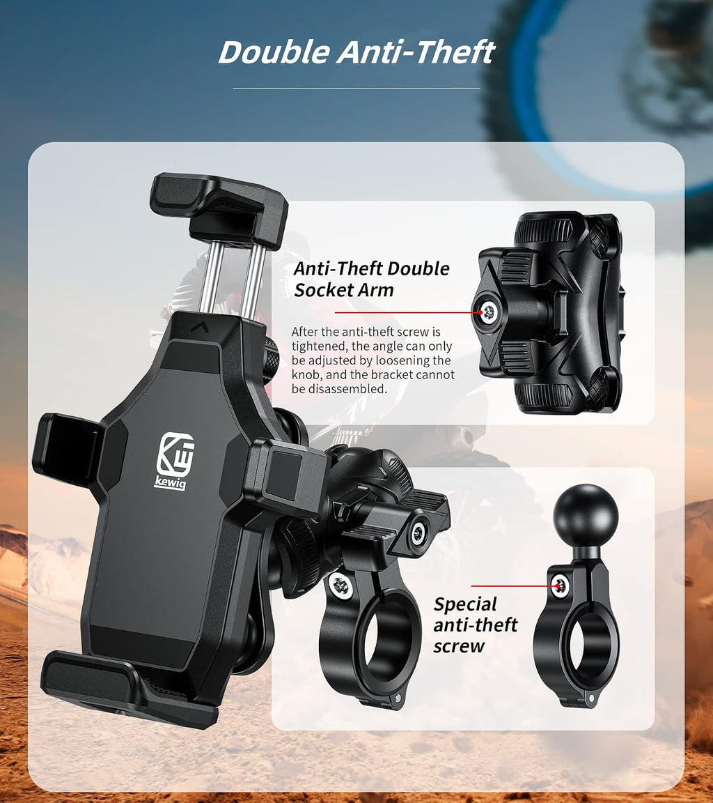 Kewig Motorcycle Phone Mount with Vibration Dampener & Secure Lock