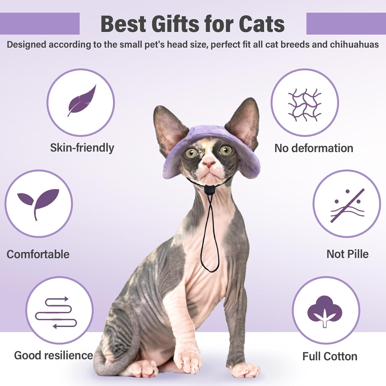 DENTRUN Cat Bucket Hat with Ear Hole, Cotton Birthday Bonnet for Small Pets