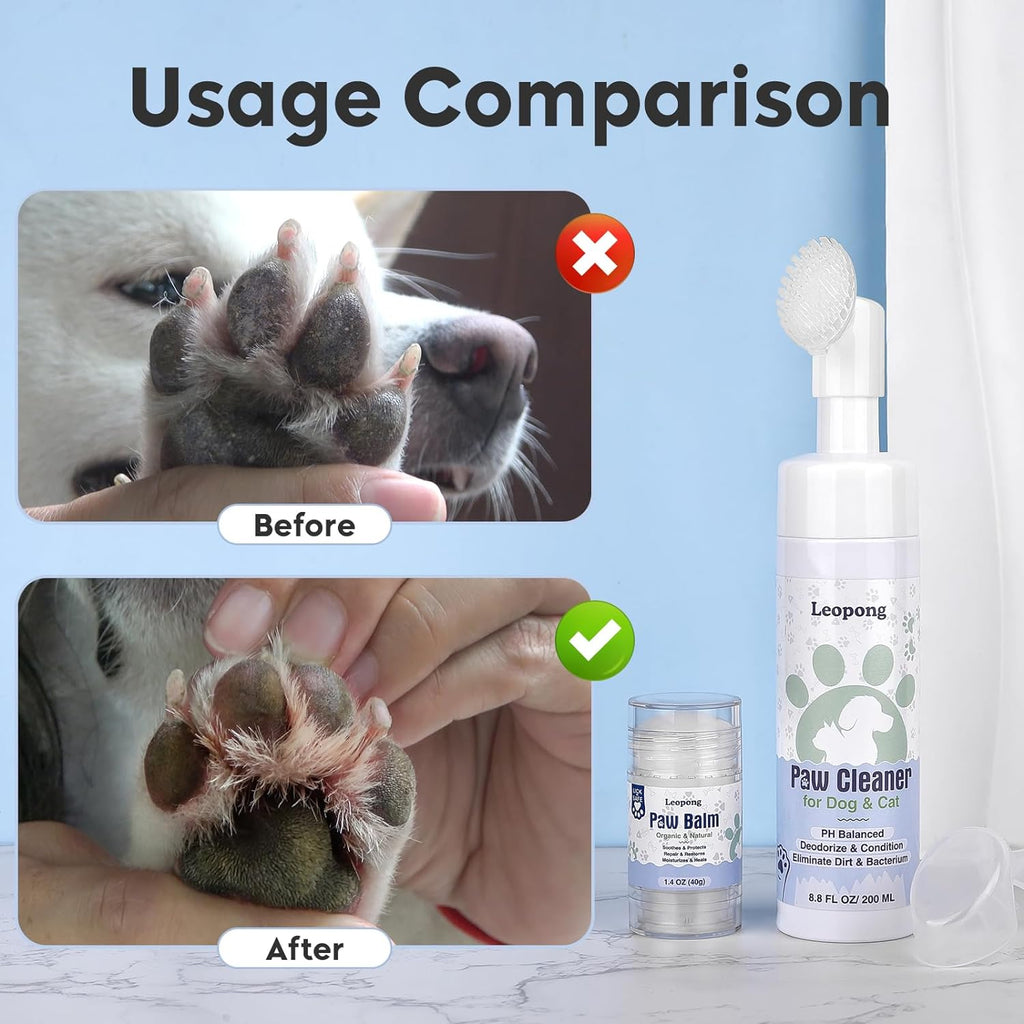 Leopong Dog Paw Cleaner Kit with Paw Balm, No-Rinse Foam, Silicone Brush