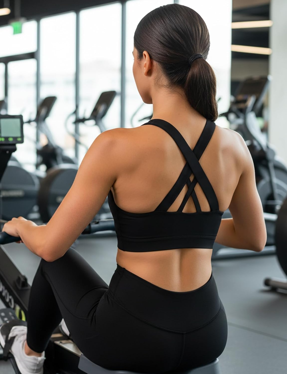 Buauty Sports Bra for Women, Criss Cross Back Medium Support Workout Bras with Removable Cups for Yoga Running Gym