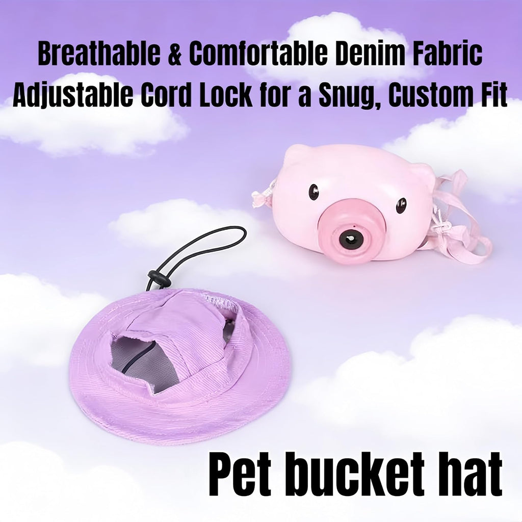 Denim Flannel Pet Sun Hat with Ear Holes, Adjustable UV Protection Cap for Dogs & Cats, Breathable Summer Outdoor Hat with Curved Brim (Purple, M)