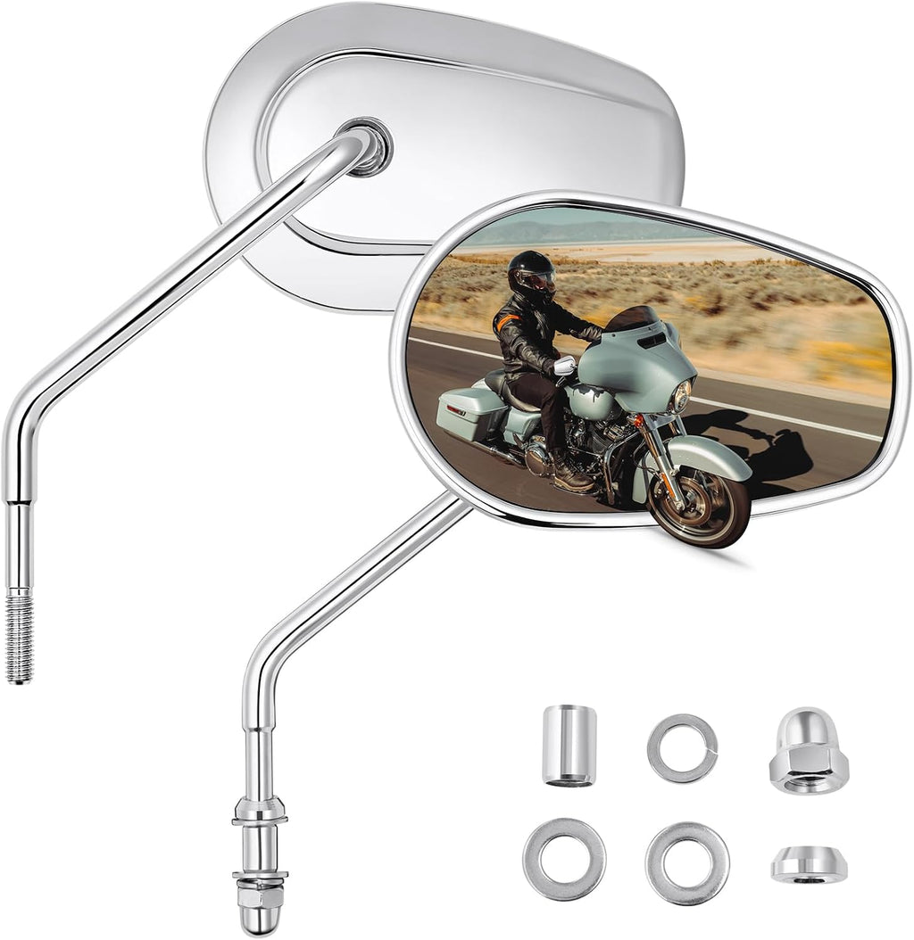 PBYMT Motorcycle Rear View Mirrors M8 Chrome Motorcycle Mirrors 360 Degree Adjustment Side Mirror Compatible with Harley Sportster Touring Dyna Softail Road King Street Glide 1982-2023