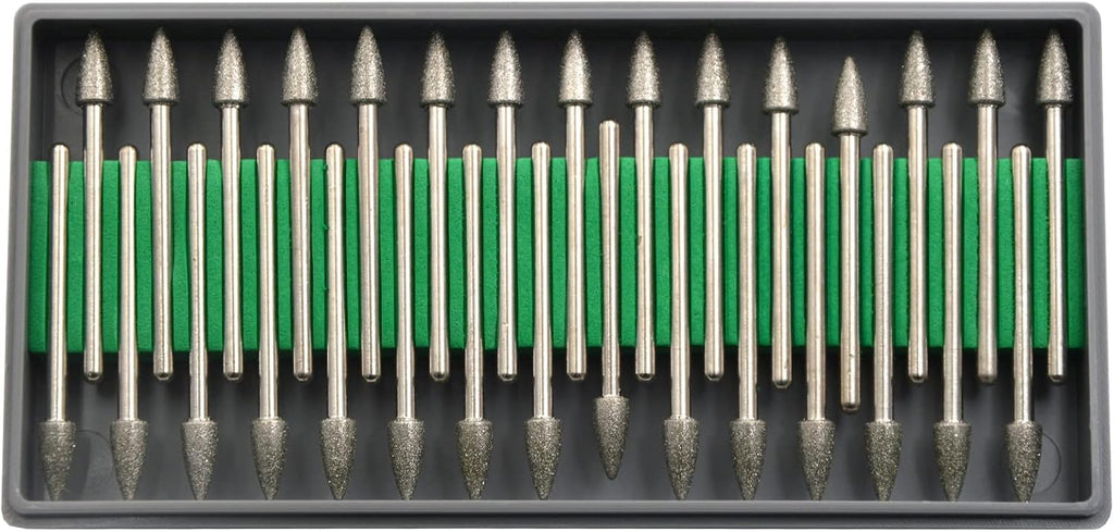 30Pcs 6mm Tree,3mm Shaft,Diamond Stone Abrasive Burs Burr Grit Bits for Rotary Tool Grinding Head Jewelry Lapidary Woodworking (Tree 6mm)