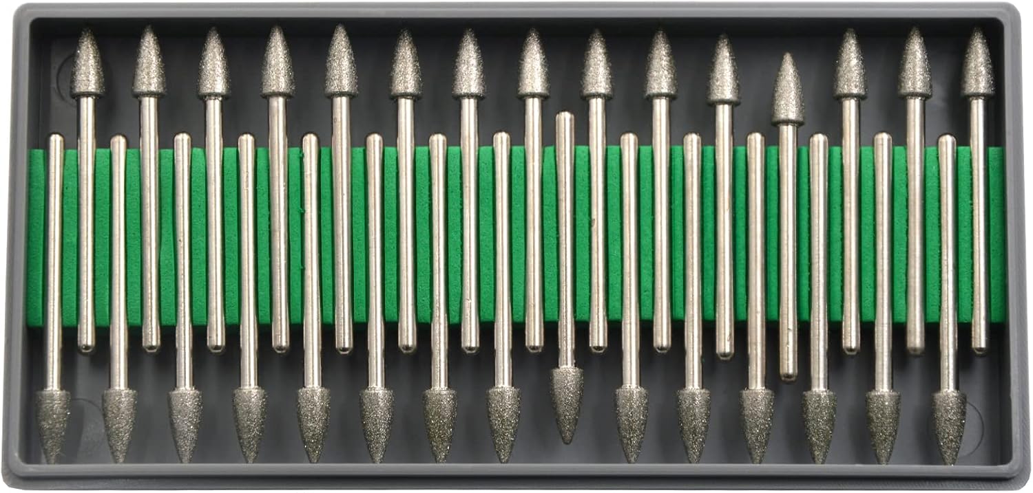 30Pcs 6mm Tree,3mm Shaft,Diamond Stone Abrasive Burs Burr Grit Bits for Rotary Tool Grinding Head Jewelry Lapidary Woodworking (Tree 6mm)
