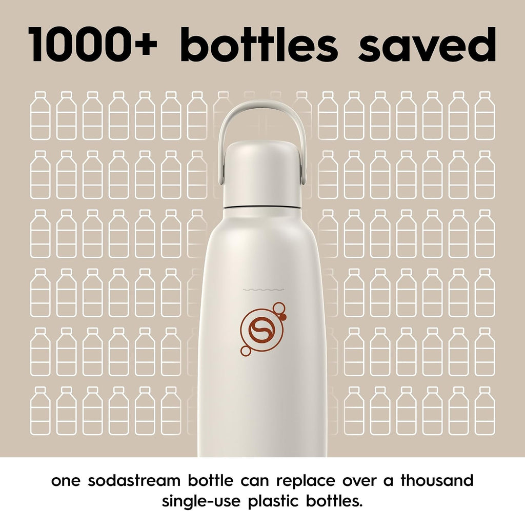 sodastream Fizz & Go Cool, Stainless Steel Carbonated Water Bottle 0.9L, Insulated Metal Bottle for Sparkling Water, Compatible with TERRA, ART, ENSO & More in Sand Beige
