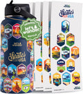 LET'S WANDER Lets Wander 50 States Water Bottle with Waterproof Stickers - 32oz Leakproof Insulated Stainless Steel with Straw - States of the USA Gift Bottle (Blue)