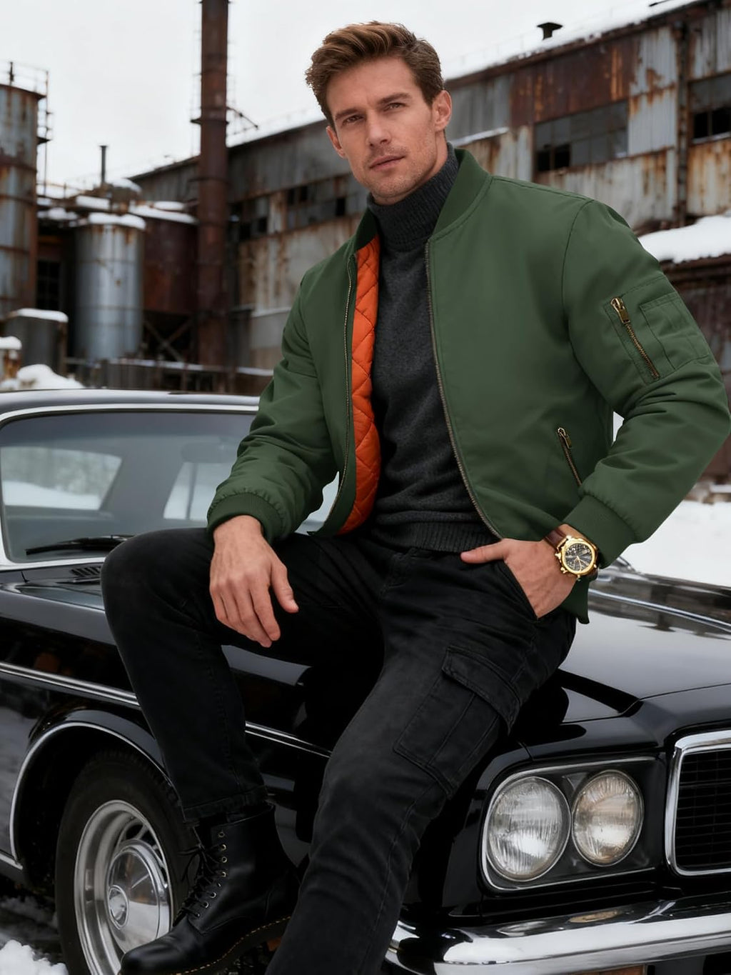 KEFITEVD Men's Bomber Jackets Winter Windbreaker Warm Full Zip Casual Coats