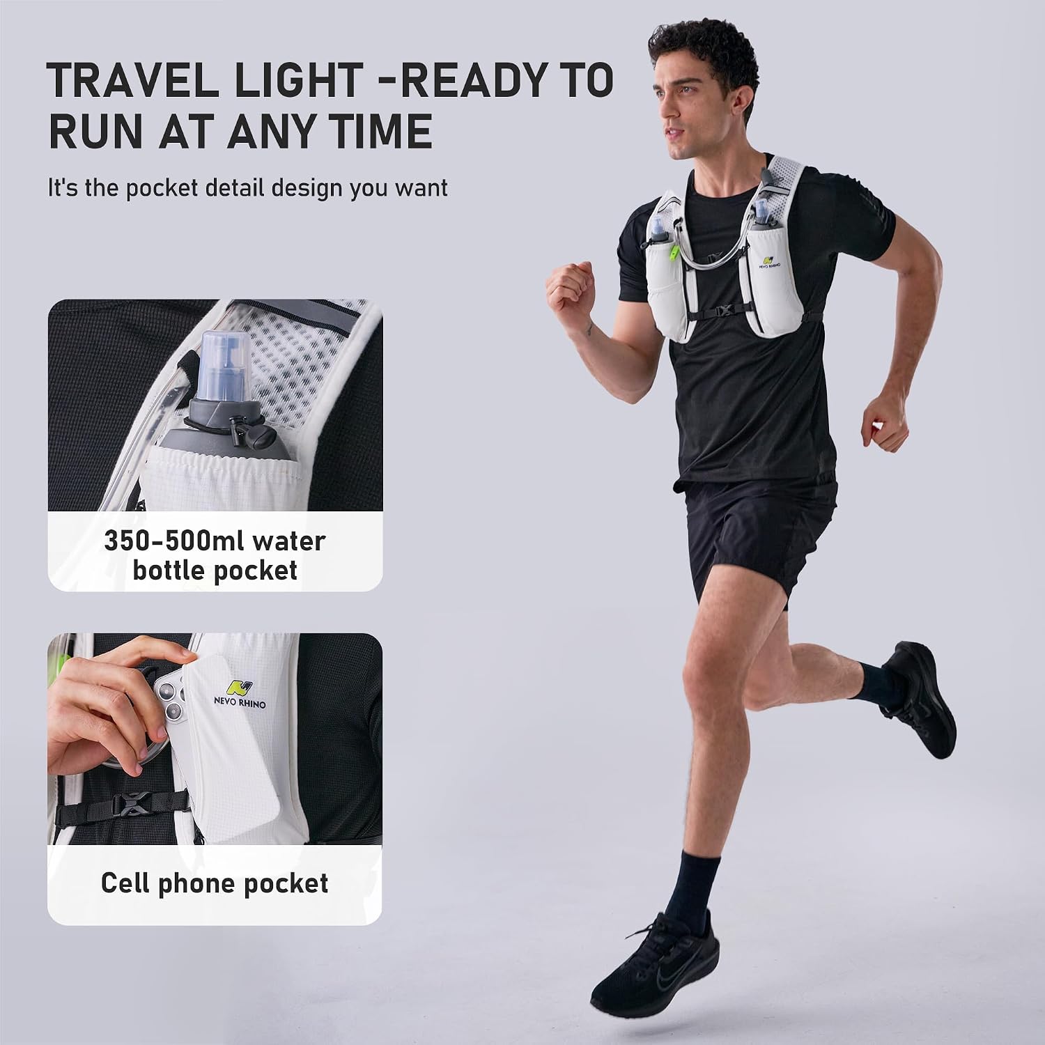 N NEVO RHINO Running Vest with 1.5L Water Bladder, Hydration Vest Pack