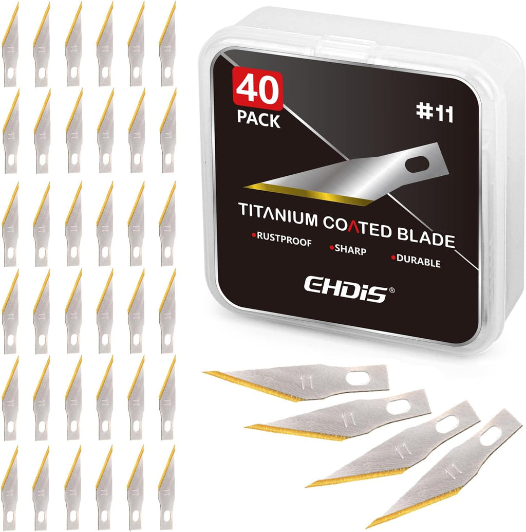 EHDIS Precision Craft Hobby Knife Blades # 11 Titanium Coated Blade Refill Hobby Art Blades Cutting Tool with Storage Case for Craft, Hobby, Scrapbooking, Stencil-20 Pack (Pack of 40)