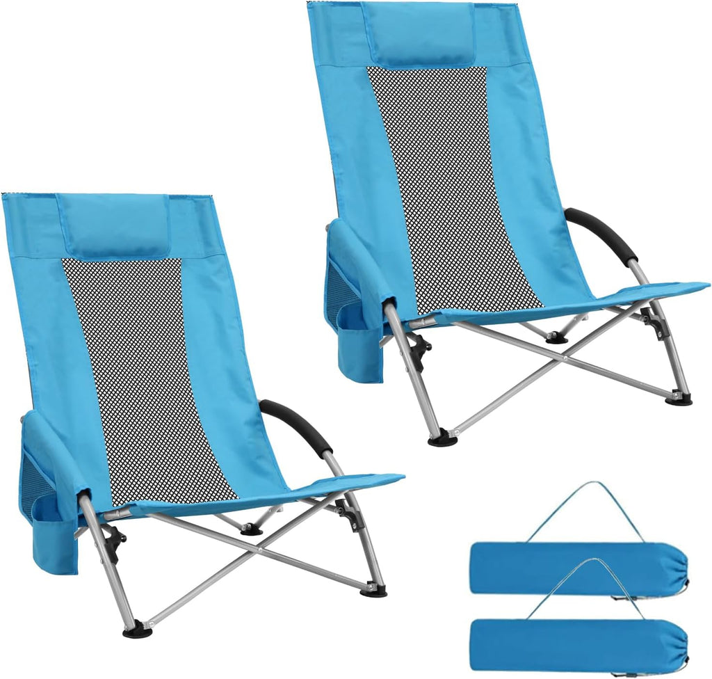 Double Beach Chair with Canopy Shade,Heavy Duty Camping Chair for Aduls,Folding Beach Chair with Cup Holder Cooler Bag for Sports Beach Outside（Blue）