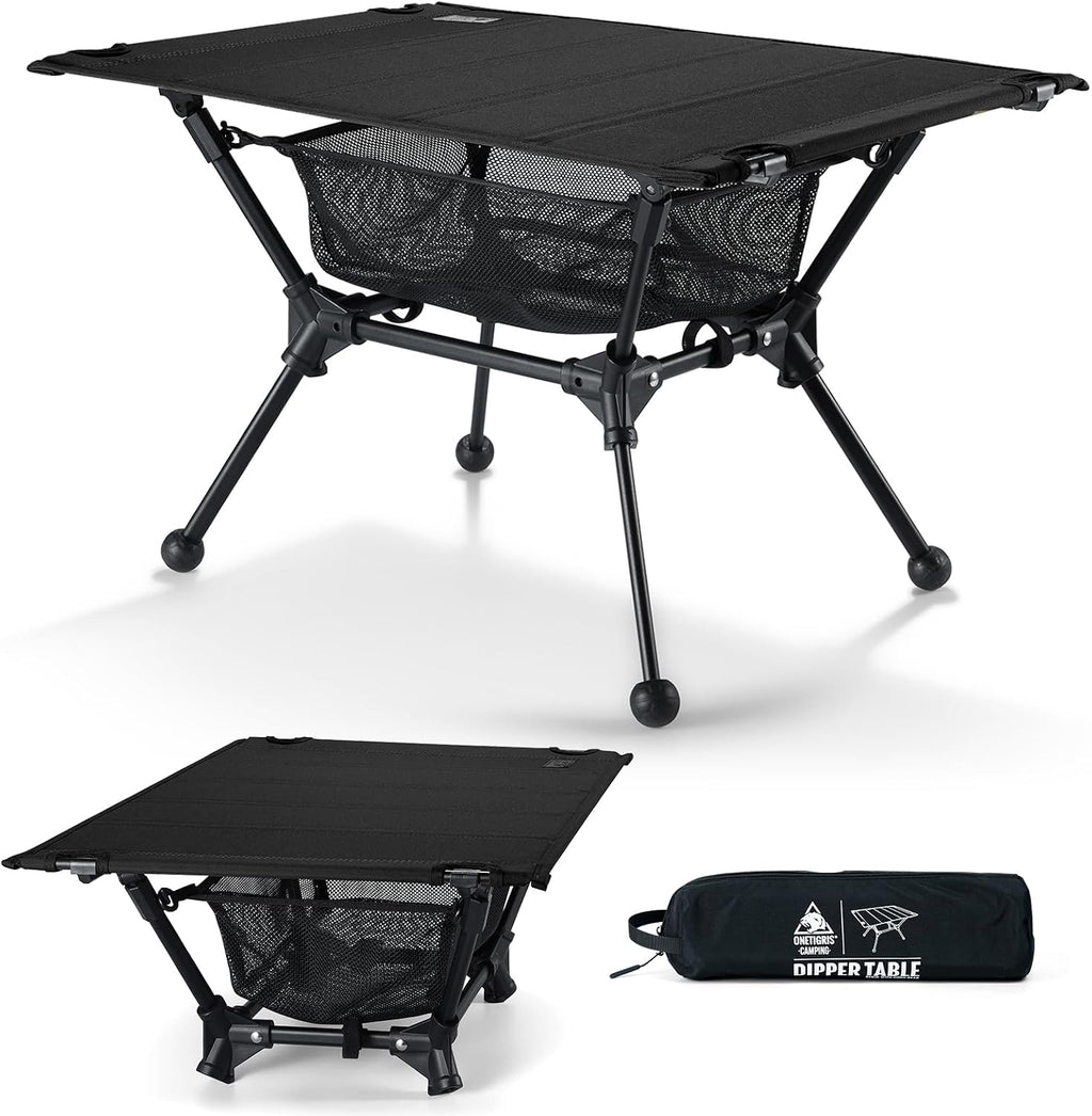 ONETIGRIS Dipper Camping Table, Lightweight Portable Folding Table with Mesh Storage Net, High/Low Options, Ideal for Camping, Hiking, Tailgating, Beach, Picnic, Travel, Backyard