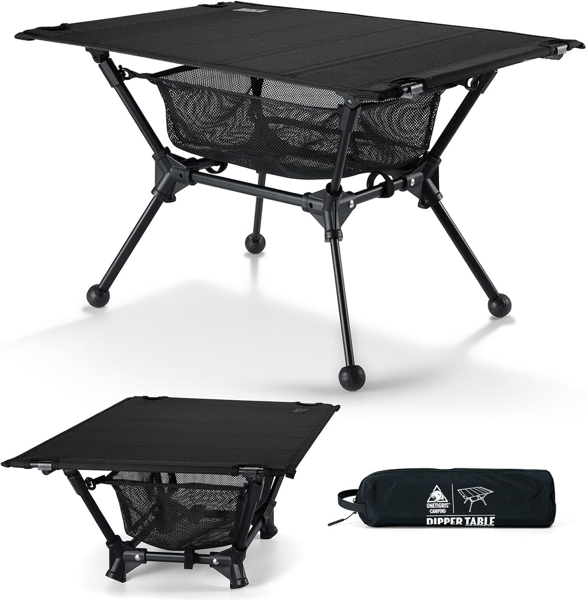 ONETIGRIS Dipper Camping Table, Lightweight Portable Folding Table with Mesh Storage Net, High/Low Options, Ideal for Camping, Hiking, Tailgating, Beach, Picnic, Travel, Backyard