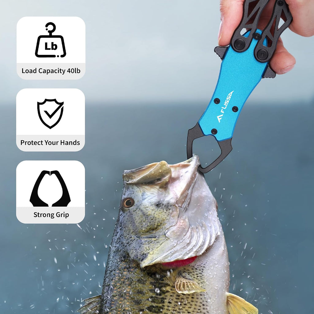 FLISSA Folding Fish Gripper with Lanyard, Portable Fish Grabber